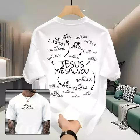 Camiseta Masculina Streetwear 100% Algodão Estampada Jesus Me Salvou