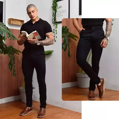 Calça de Sarja Masculina Alfaiataria Esporte Fino