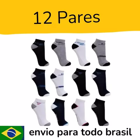 Kit Pacote de Meia Cano Curto Soquete Sport Adulto Masculino 12 Pares
