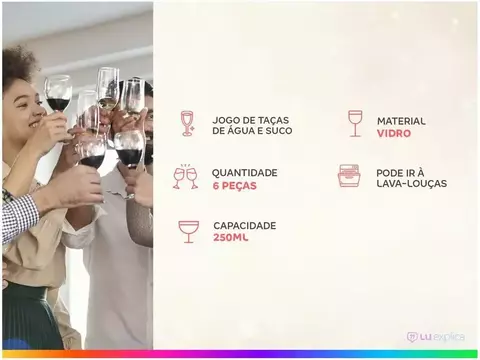 Jogo de Taças para Água e Suco de Vidro 250ml