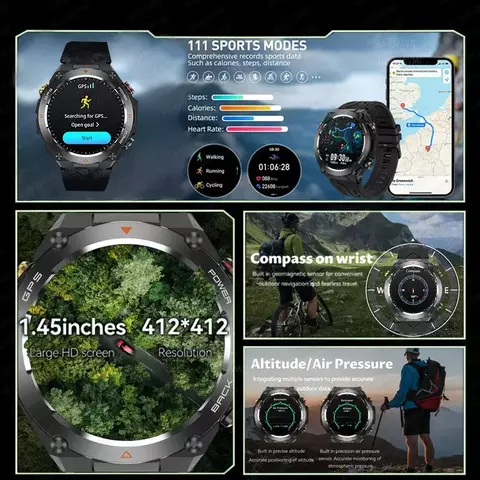 2024 novo para huawei gps ao ar livre smartwatch hd 412*412 tela amoled freqüê