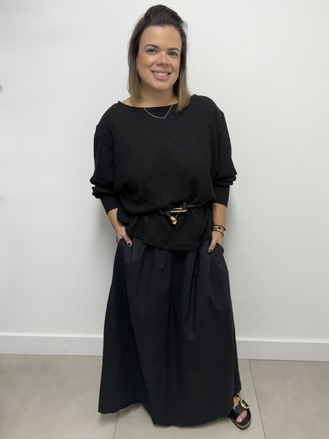 Conjunto Blusa Tricot + Saia de Tricoline Preta - comprar online