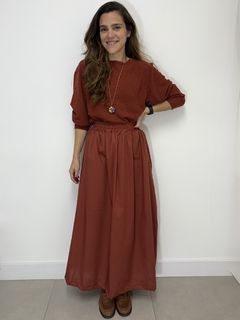 Conjunto Blusa Tricot + Saia de Tricoline Telha - Jourlejour