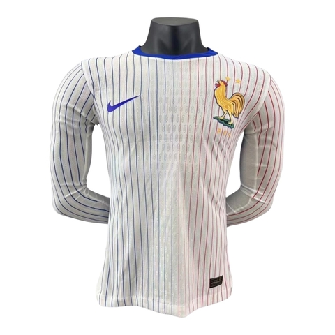 Camisa França II 24/25 manga longa - Jogador Nike Masculina - Branca com detalhes em azul e vermelho