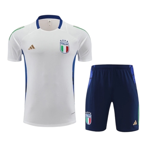 Kit Treino adulto - Camisa e Shorts - Seleção Itália Adidas 24/25 - Branco e azul