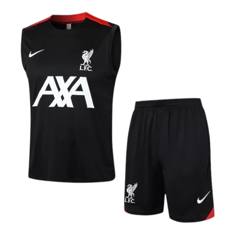 Kit Treino adulto - Camisa e Shorts - Liverpool Nike 24/25 - Preto com detalhes em vermelho