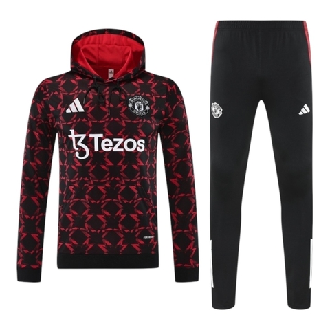 Conjunto Manchester United Treino 25/26 - Masculino Adidas - Preto com detalhes em vermelho