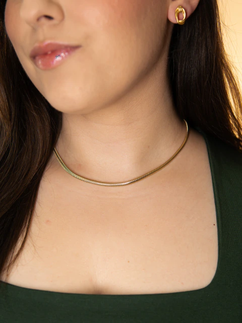 Choker Malha 4mm Semijoia Banhada a Ouro 18k