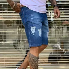 Bermuda Jeans Slim Lycra Elastano Lisa - Pandadripp