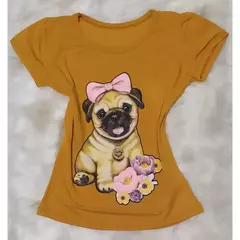 Blusinha Feminina T-Shirt Cachorro Com Flor - comprar online