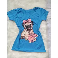 Blusinha Feminina T-Shirt Cachorro Com Flor