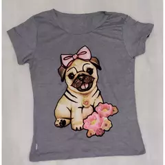 Imagem do Blusinha Feminina T-Shirt Cachorro Com Flor