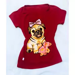 Blusinha Feminina T-Shirt Cachorro Com Flor - comprar online