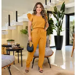 Conjunto Feminino Casual Calça em Linho De Algodão - comprar online