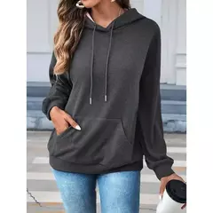 Moletom Feminino Blusa De Frio Liso Preto Moda Estiloso Casaco Inverno Com Capuz - comprar online