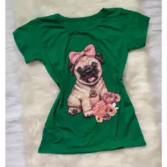 Blusinha Feminina T-Shirt Cachorro Com Flor - loja online