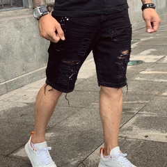 Bermuda Jeans Preta Rasgada Destroyed na internet