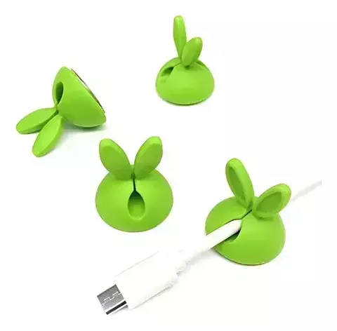 x20 Packs de Organizadores de Cables Autoadhesivo con forma de Conejo Verde x4 unidades