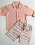 Camisa Botões Salmão + Short Listras Salmão