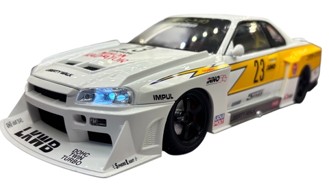 Miniatura Nissan GTR R34 1/18 LBWK 26,5cm Som/Led Branco