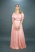 Vestido de Aluguel Rosa Cinto Bordado Saia Fluida VE809 SH