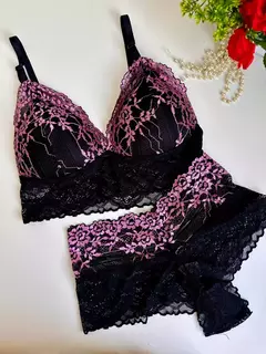 CONJUNTO SEXY BICOLOR PRETO COM LILÁS