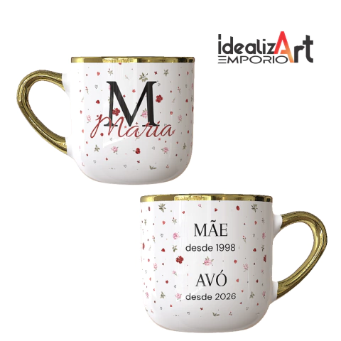 CANECA IMPERIAL DOURADA PERSONALIZADA MÃE E AVÓ 400ML