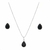Conjunto Colar E Brinco Gota Prata 925 Pedra Preta
