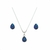 Colar Brincos Zirconia Azul Conjunto Feminino Prata 925