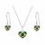 Conj. Colar Brinco Zirconia Bandeira Brasil Coração Prata