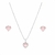 Conjunto Feminino Brinco E Colar Zircônia Rosa Coração Prata