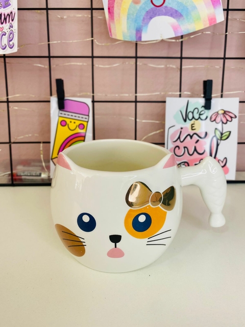 Caneca De Gatinho Rosa e Branca