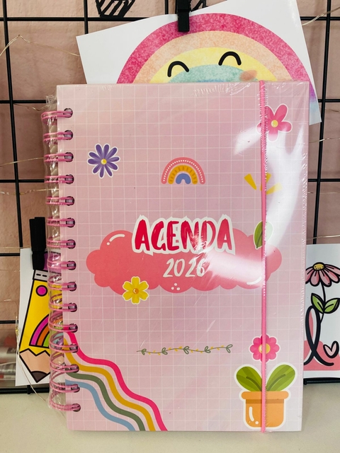 Agenda 2026 Quadriculada rosa com Florzinhas