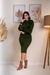 Vestido Manga Longa Vazada Midi Canelado em Tricot Modal