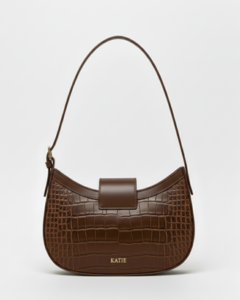 Bolsa Feminina de Couro - Athena Marrom Croco - KATIE LEATHER 