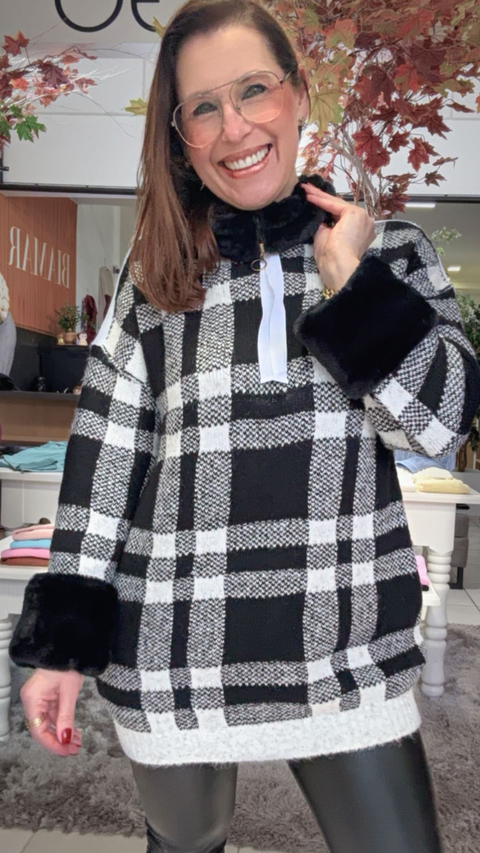 CASACO XADREX PELE NA GOLA E MANGAS - comprar online