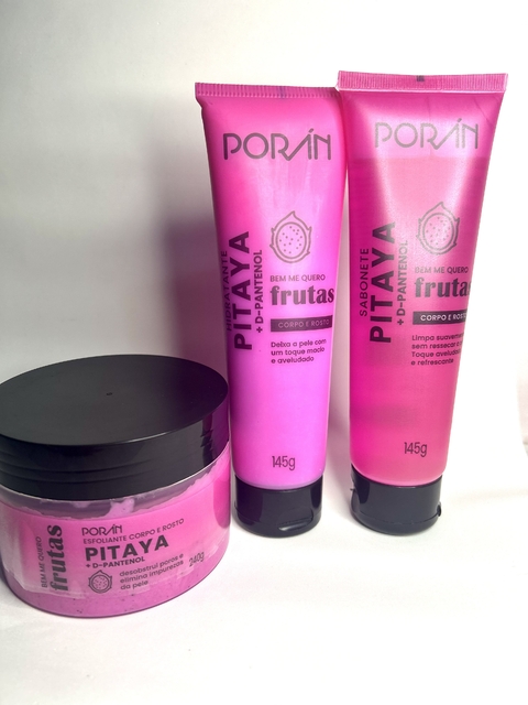 Kit banho premium Pitaya Porán combo sabonete, esfoliante e Hidrantante