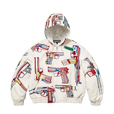 Jaqueta Supreme® Guns Embroidered Hooded Leather Jacket - comprar online