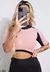 Conjunto Fitness Feminino 2 cores – Cropped + Calça Legging Preta com Detalhe Rosê | REF: LX125 - loja online