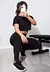 Conjunto Fitness Feminino Preto – Cropped + Calça Legging com Bolso em Tela | REF: LX81