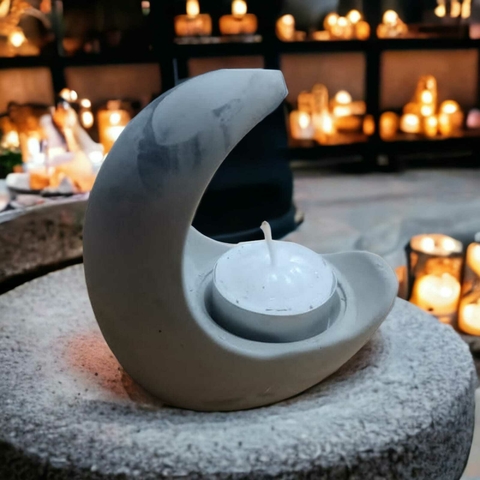 Mini Moon Candle Holder in Cement - Minimalist Decoration