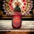 Image of Red Indian Lamp with Lotus Flower - Decorative Art with Mehndi Painting