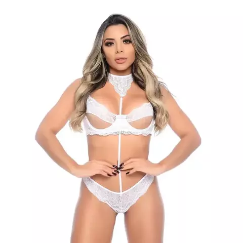 Conjunto Fio Tule Sem Bojo Rendado HL - Branco - comprar online