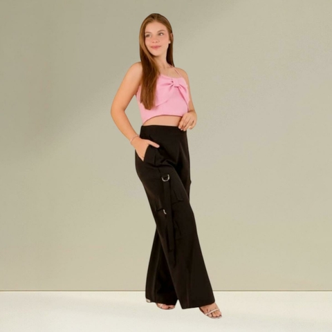 Calça Cargo Wide Leg Feminina com Bolsos e Argola Estilo Street - comprar online