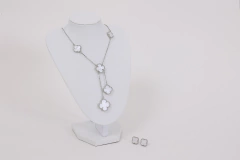 Conjunto trevo madri pérola folheado a Prata Branco - comprar online