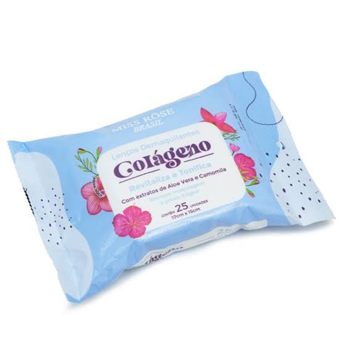 Lenços Demaquilantes com Colágeno Miss Rose 25 Unidades