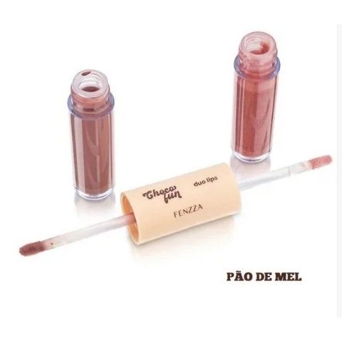 Duo Lips Batom + Gloss Choco Fun Fenzza Cor Pão de Mel