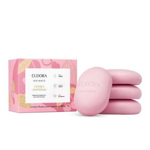 Kit Sabonetes em Barra Vegetal Perfumado Instance Cereja e Amêndoas 4x80g Eudora