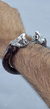 Image of Brazalete De Piel Fina Con Guerrero Jaguar De Plata Ley .925