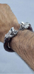 Brazalete De Piel Fina Con Guerrero Jaguar De Plata Ley .925